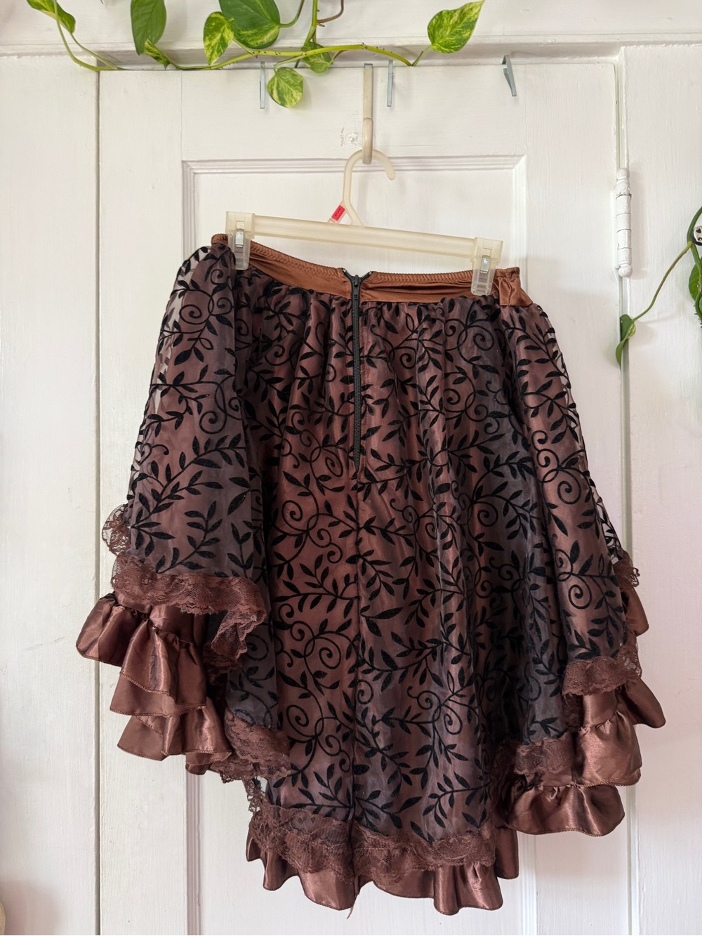 High-Low Ruffled Lace-Overlay Skirt in Brown - Picture 7 of 8